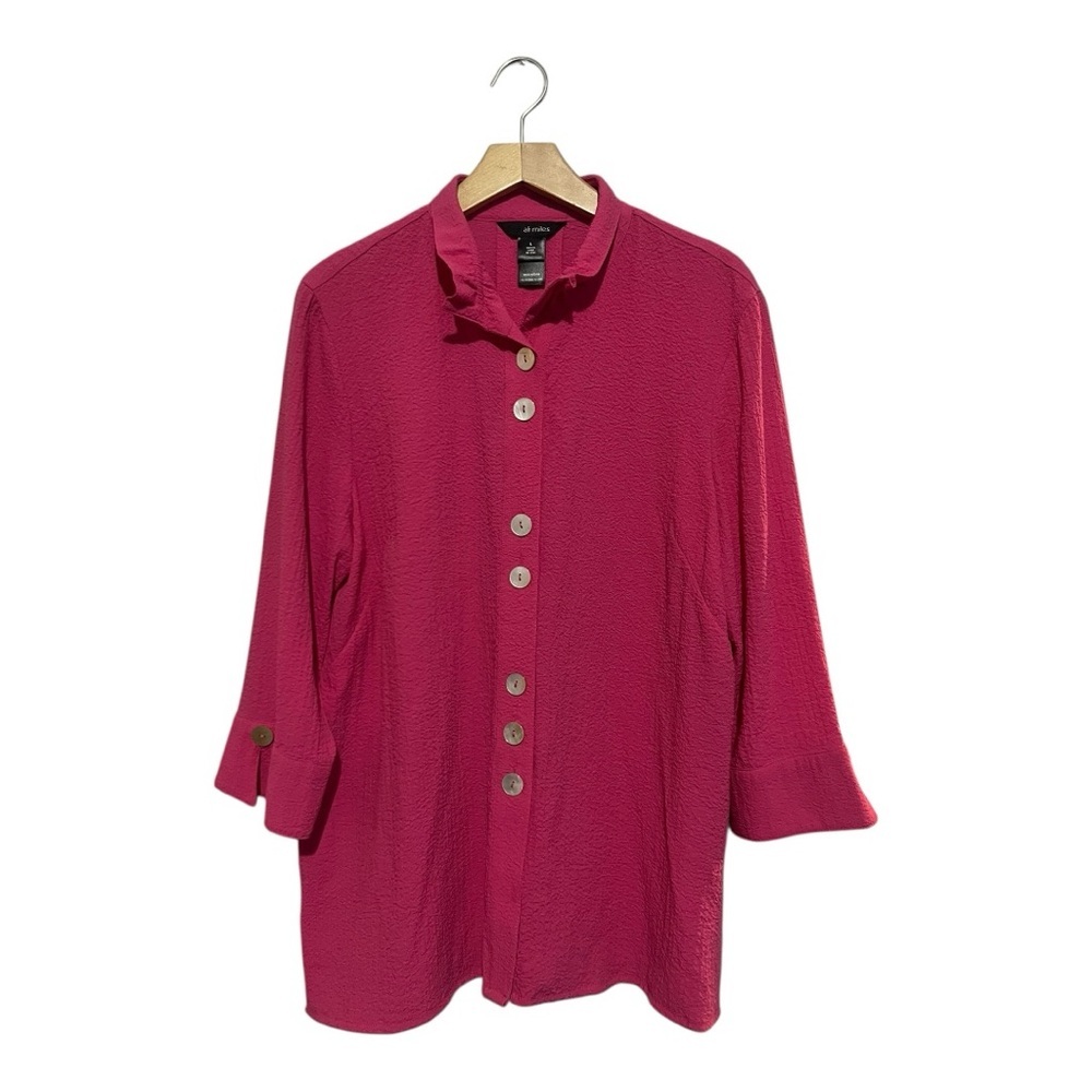 Ali Miles Pink Blouse Size Large L Button Front Office Lagenlook Tunic
